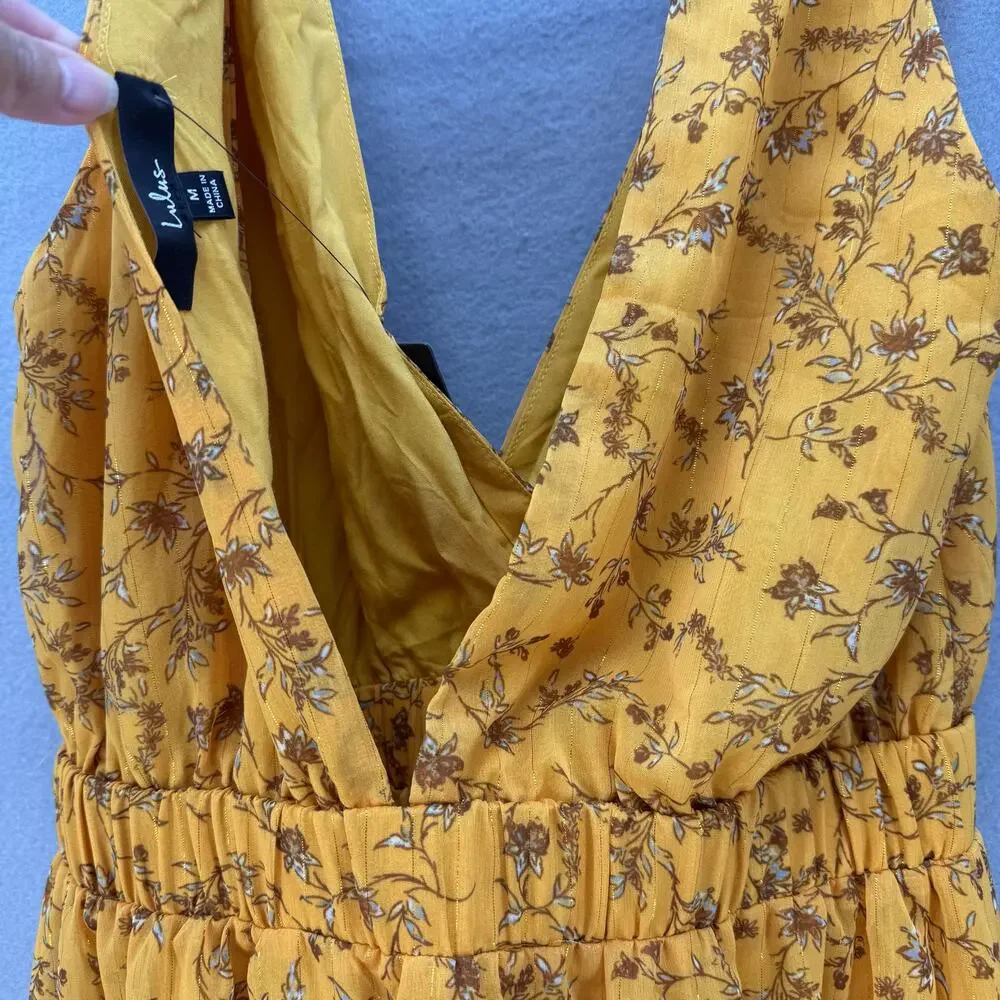 Lulus Halter Sundress Women's M Yellow Gold Metallic Mini Dress Adjustable NWT - Picture 3 of 10